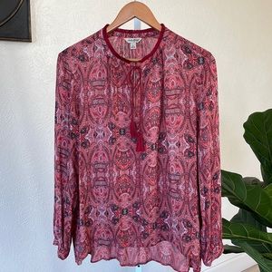 Lucky Brand patterned tassel edge high low tassel tunic top